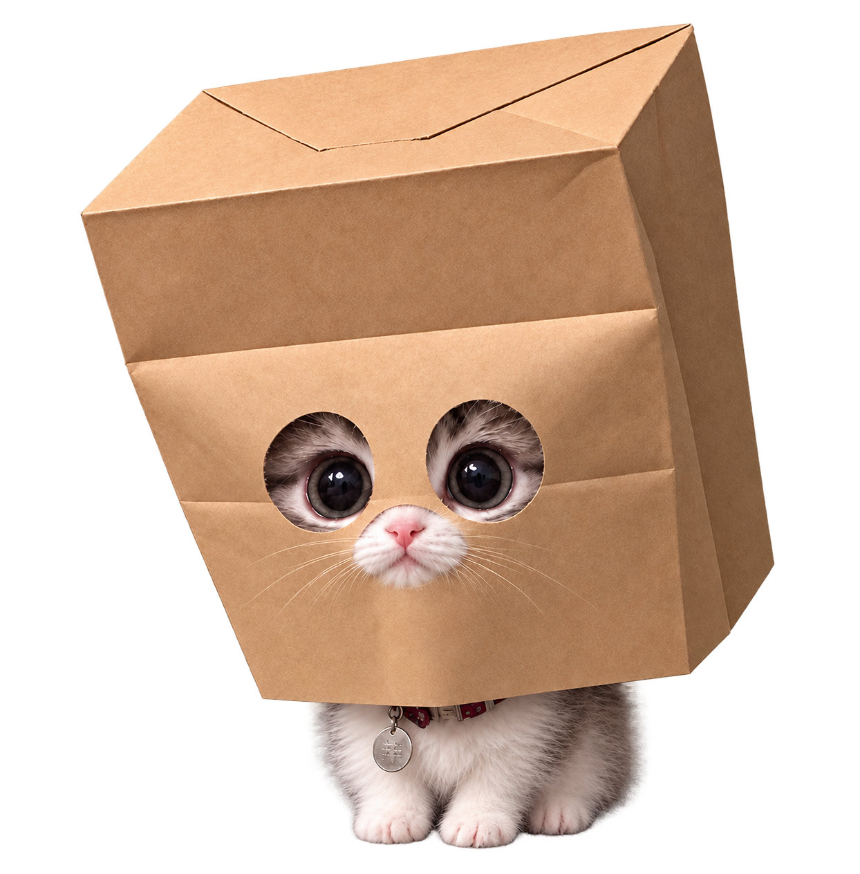 Baby Anonymous Cat peeking from a cardboard box